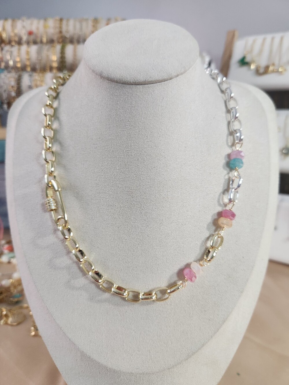 Two Tone Iced Candy And Pin Necklace